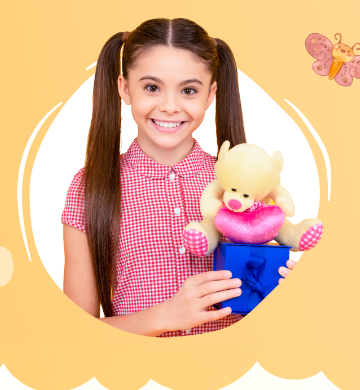 Happy Girl Holding Teddy Bear Toy